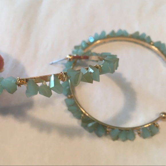 Never worn. Turquoise hoop earrings. Gorgeous! - Picture 5 of 6